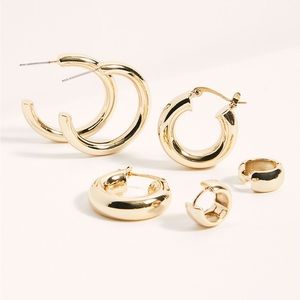 NWT Free People 14k Gold Tube Hoops Earring Set